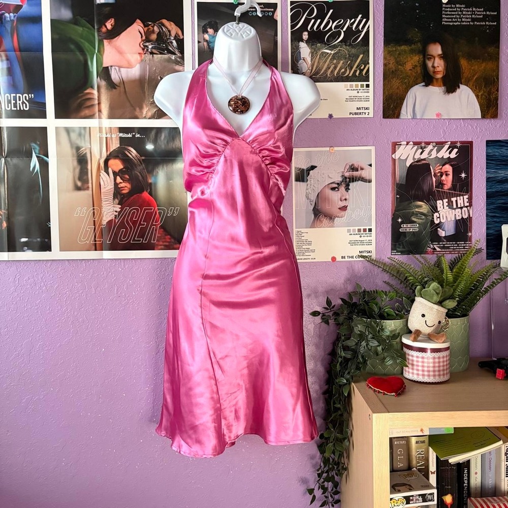 Y2K Pink Satin Halter Dress L